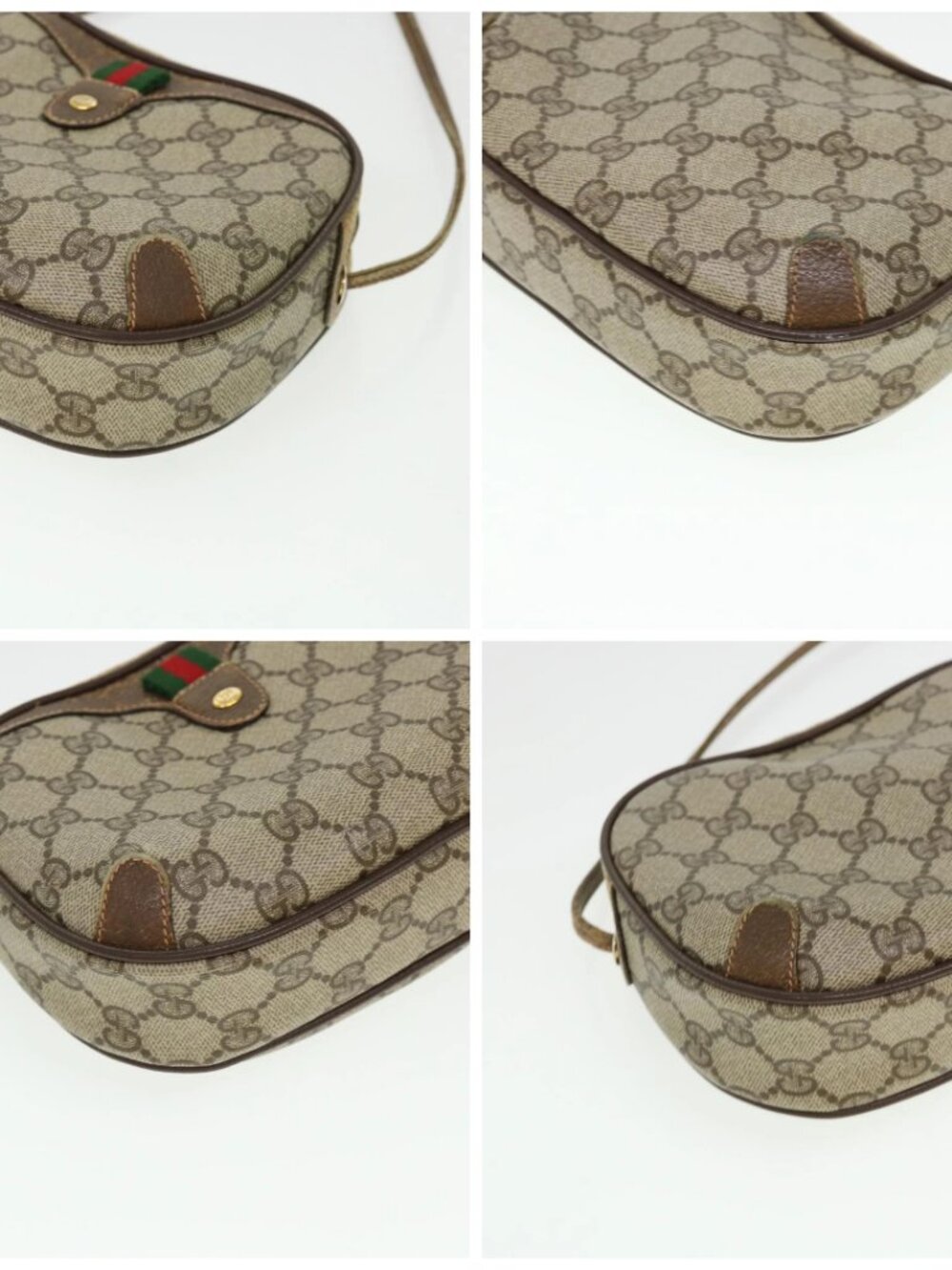 GUCCI Web Sherry Line GG Canvas Shoulder Bag PVC Leather Beige Green Auth rd4502 - Picture 16 of 16